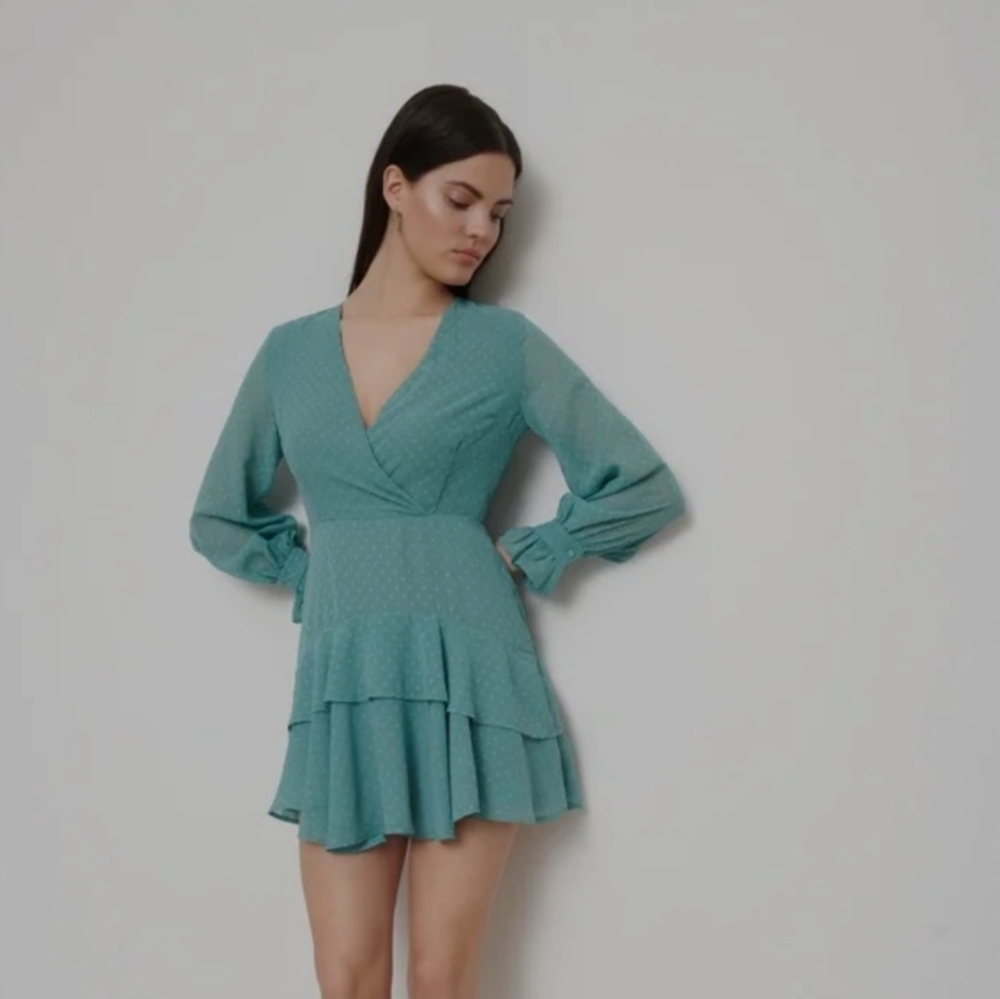 Dynamite Angie Chiffon Long Sleeved Mini Dress - Size M